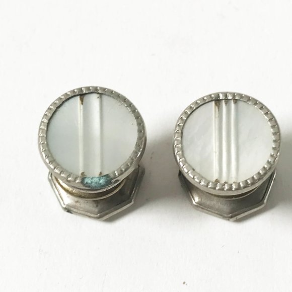Double Sided Cufflinks Mother of Pearl Art Deco Octagonal Circular Snap Link - Picture 3 of 5